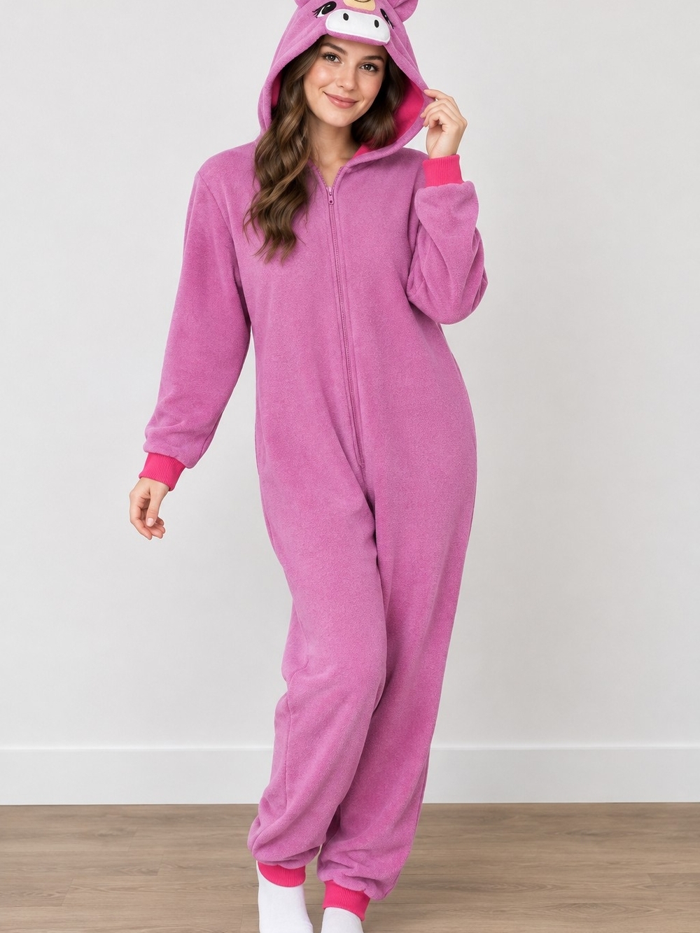 Nick & Nora Unicorn costume Pajama One Piece Womens small Pink cosplay Hooded